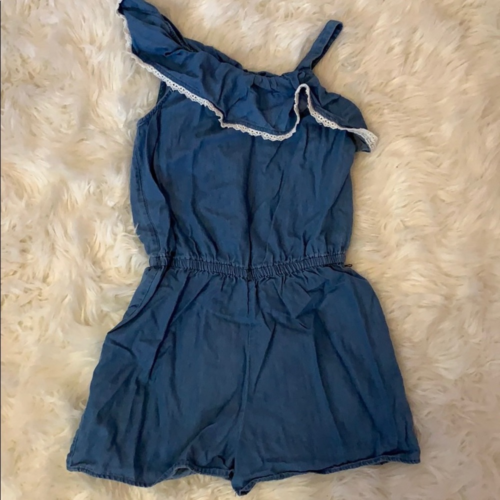 Blue off shoulder Jumper with lace trim